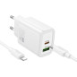 Phone charger Hoco USB A + USB C QC3.0 PD 3A 20W + cable USB C to Lightning N61 white Phone charger Hoco USB A + USB C QC3.0 PD 3A 20W + cable USB C to Lightning N61 white
