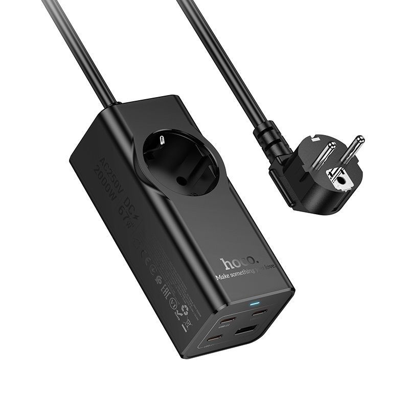 Power strip 2 m Hoco 1 socket + USB A + 3 x USB C QC3.0 PD 3A 67W NS9 black