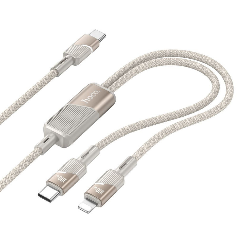 Cable 2in1 USB C to USB C + Lightning Hoco 5A 100W 1,2 m U139 gold