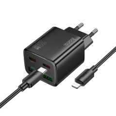 HOCO charger 2 x Type C + 2 x USB A + cable Type C to Lightning PD QC3.0 3A 20W N55 black