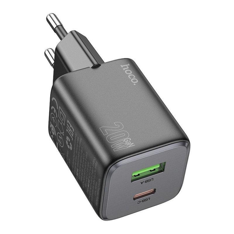 Phone charger Hoco USB A + USB C QC3.0 PD 3A 20W N41 black Phone charger Hoco USB A + USB C QC3.0 PD 3A 20W N41 black
