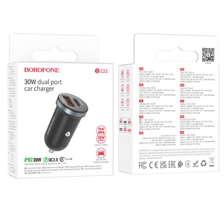 KFZ POWER-ADAPTER 30W USB-A + USB-C Borofone BZ22