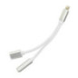 Adapter AUX 2in1 Lightning (male) to Lightning (female) / Jack 3,5 mm (female) silver